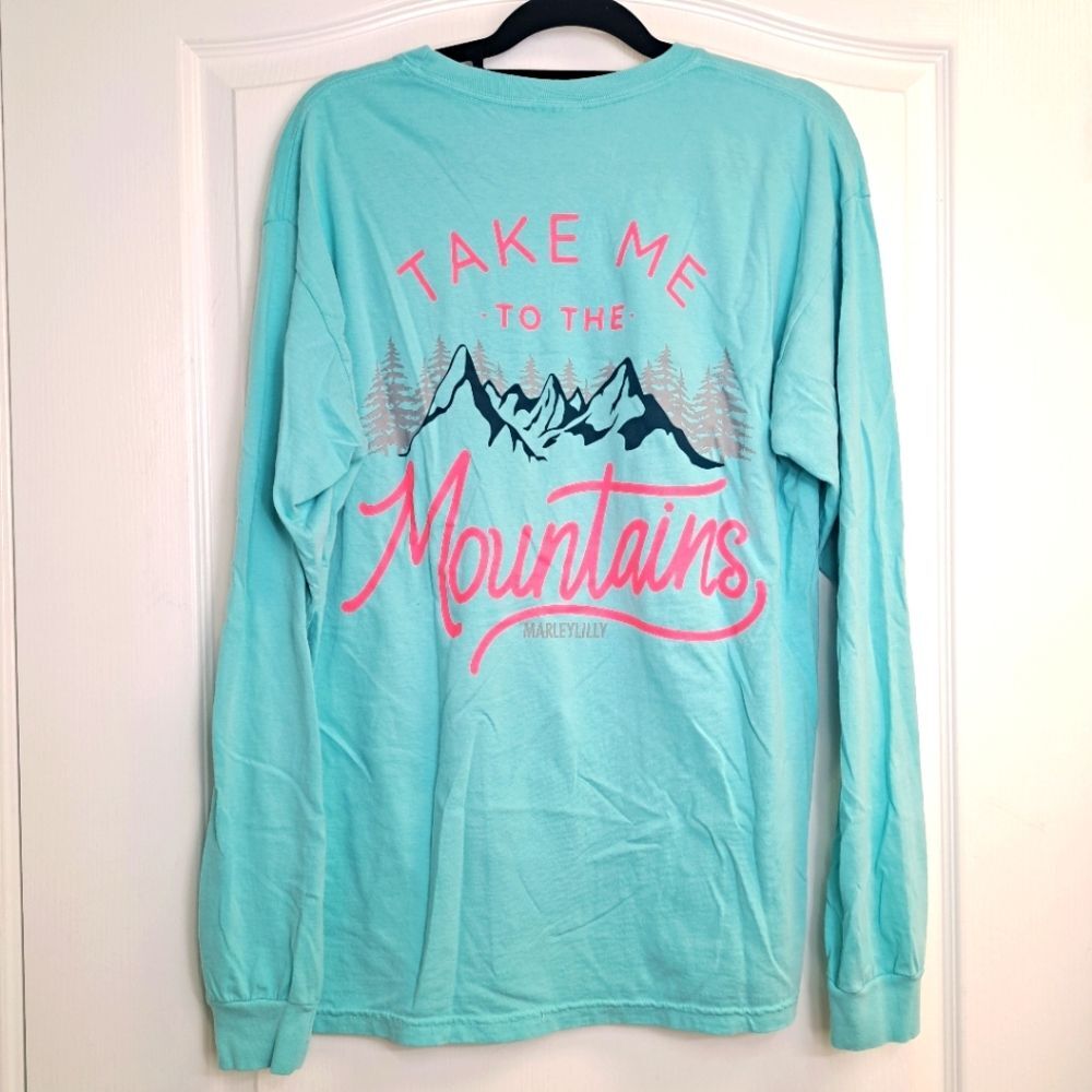 Comfort Colors Monogram Mountain Long Sleeve Tee Teal